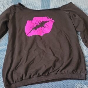 Magic Black Sweatshirt with Bright Pink Lip Print